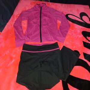 Victoria's Secret VSX Bright Pink Sport Jacket w/Capri Set Run Jog Work Out